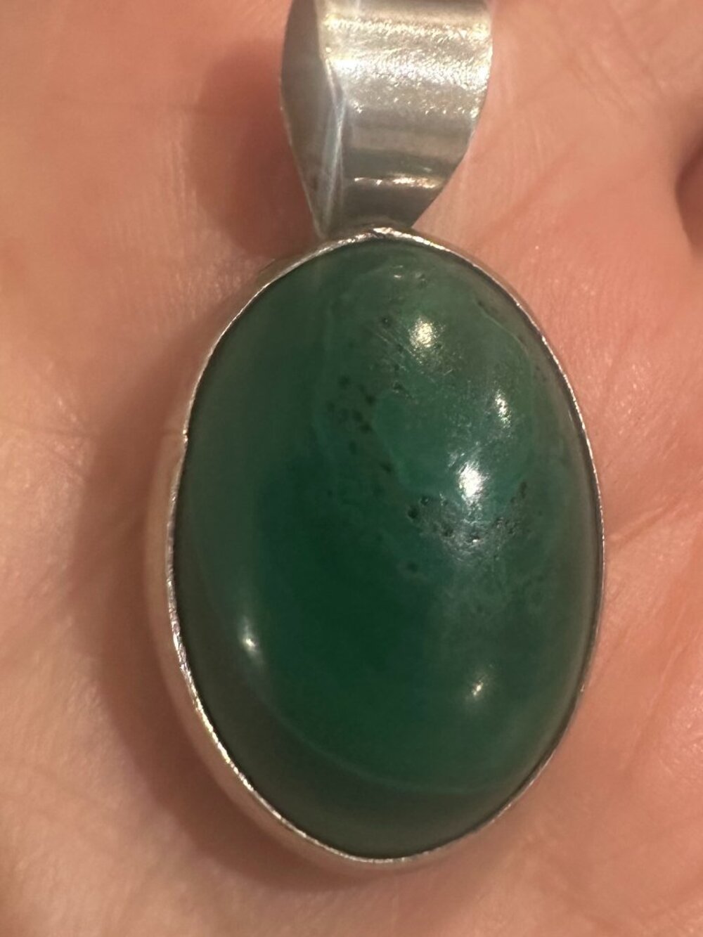 Vintage Southwestern Kewa Coriz Sterling Silver Malachite Pendant Necklace 15g. - Picture 10 of 12